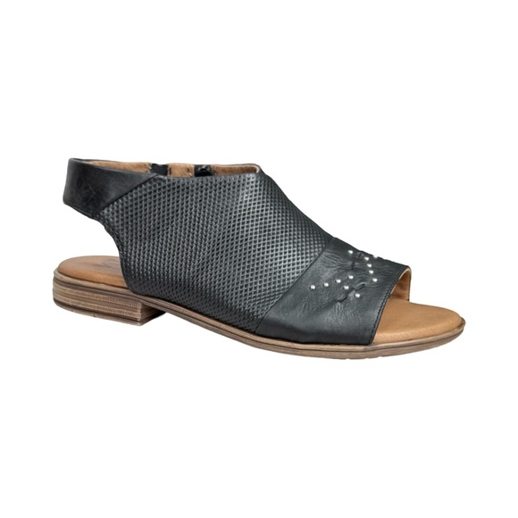 Miz Mooz Darcie Black Leather Side-Zip Studded Sandals Lagenlook Boho EUC - Picture 1 of 11